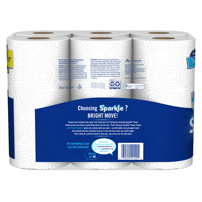 Sparkle Pick-A-Size White Paper Towels, 6 Double Rolls = 12 Sparkle Pick-A-Size White Paper Towels, 6 Double Rolls = 12