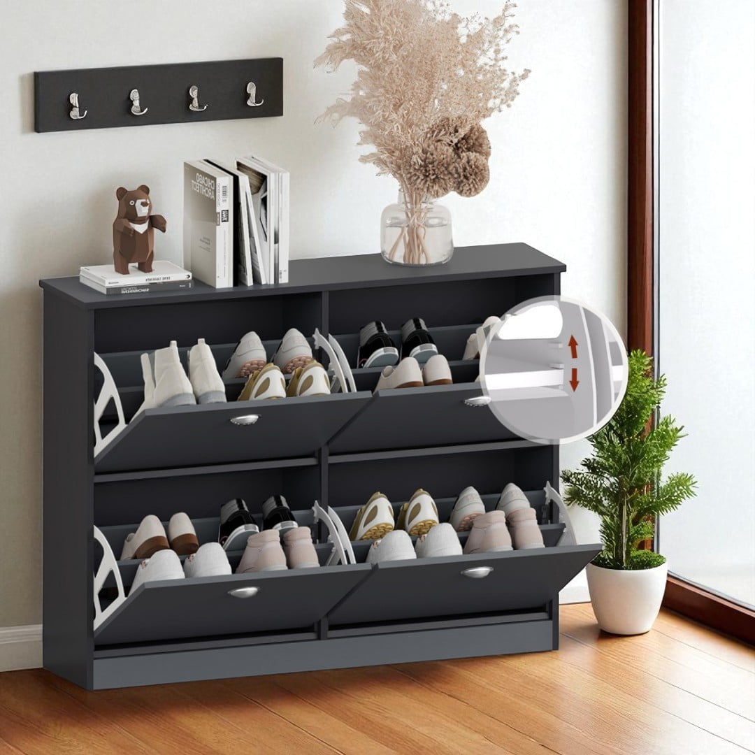 IVV Modern Shoe Cabinet with 4 Flip Drawers, Freestanding Shoe Shelf Storage Organizer for Entryway, Small Space, Black