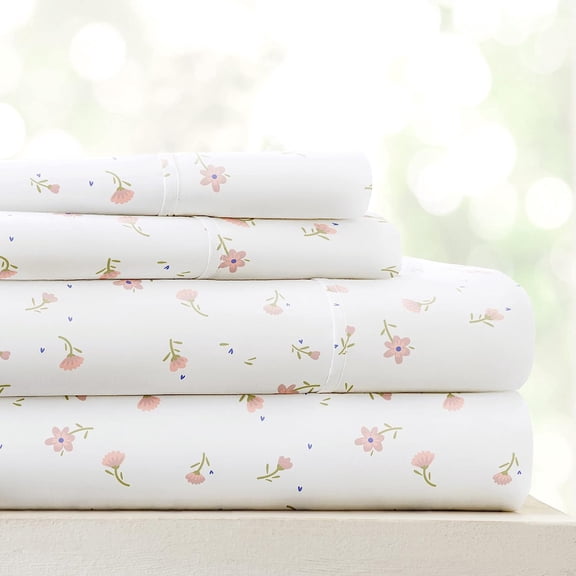 Double-Brushed Patterned Microfiber Twin Sheet Set 3 Piece –Ultra Soft & Wrinkle-Free - 16" Deep Pocket Sheets - Easy Care Twin Size - Soft Floral Pink