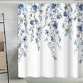 thumbnail image 6 of Blue Leaves Shower Curtain,Watercolor Plant Flower Waterproof Mould Proof Resistant Polyester Fabric Non-Toxic Fabric Machine-Washable, 71" W x 71" H with 12 Hooks, 6 of 6