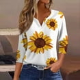 thumbnail image 2 of Women's Casual Sunflower Print Henley Shirt 3/4 Sleeve V Neck Button Down Blouse Loose Fit Tops for Spring Summer, 2 of 5
