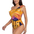thumbnail image 5 of Daiia Vibrant Flamingo Illustration Women's One Piece Swimsuits Personalized One Shoulder Swimwear Asymmetric Ruffle Bathing Suits-Small, 5 of 8