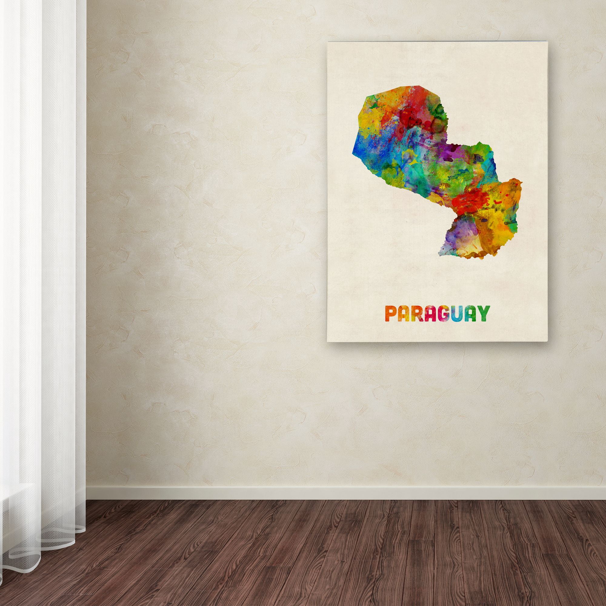 Michael Tompsett 'Paraguay Watercolor Map' Canvas Art 18 x 24