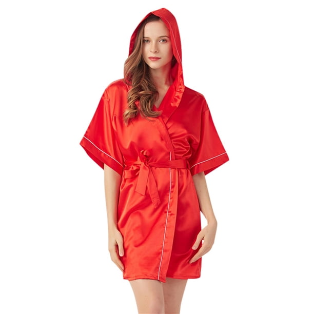 Bata de satén con capucha para mujer - Albornoz corto de seda - Ropa de dormir para damas de honor y bodas - Color liso