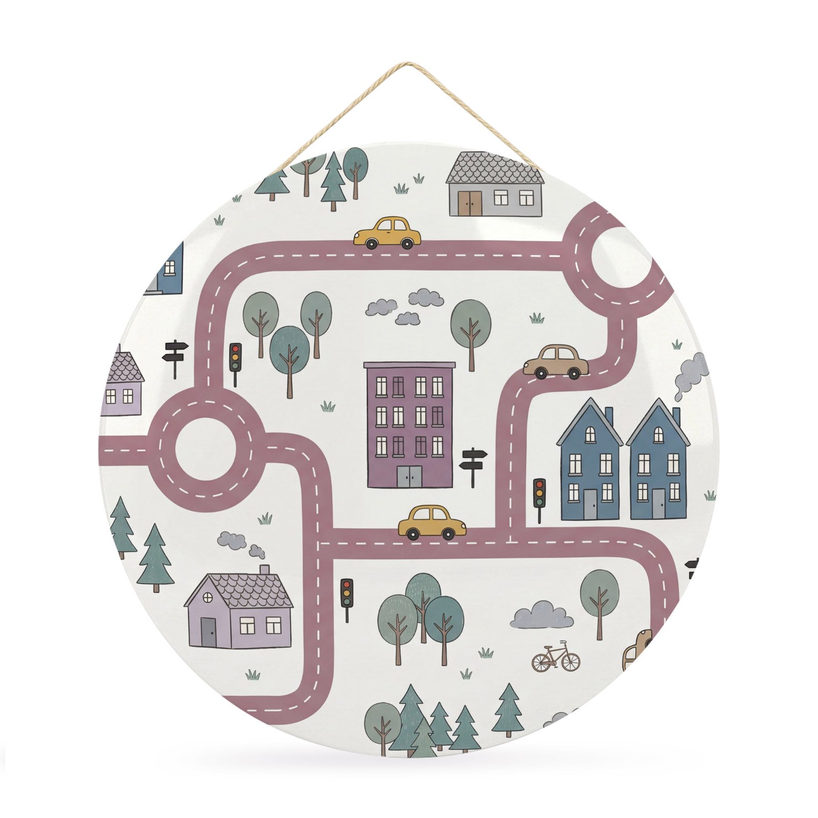 Welcome Sign Front Door Decorations Cartoon Country Round Wall Art Outdoor Metal Wreaths Farmhouse Cute Rustic Villages Cabins Seasonal Hanging Sign for Home Porch Decor Warming Gift 12 In
