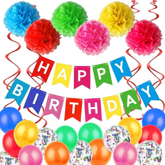 Kabuer Birthday Banner with Rainbow Decorations, Complete Party Supplies for a Colorful Birthday Bash