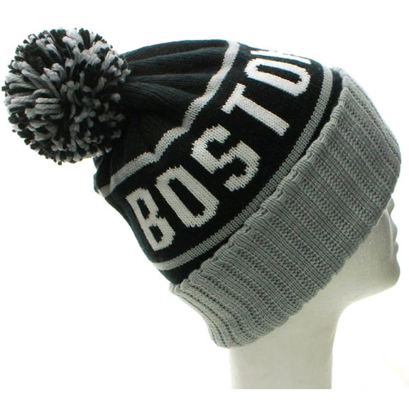 American Cities USA Favorite City Cuff Cable Knit Winter Pom Pom Beanie Hat Cap