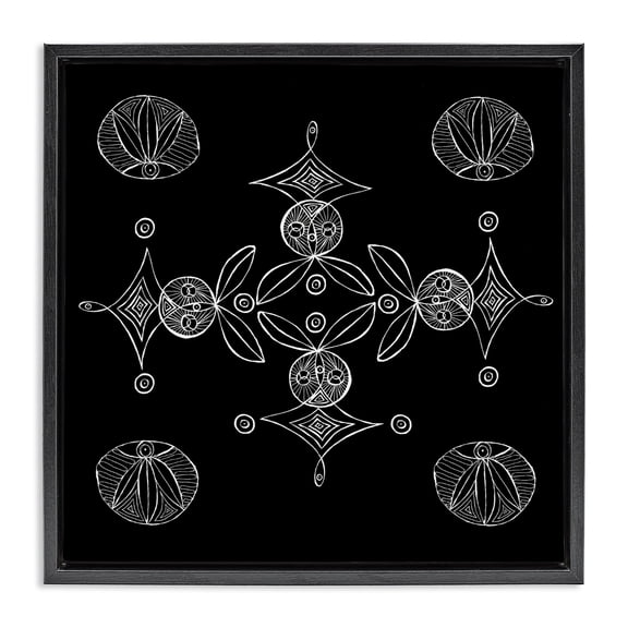 Stupell Industries Simple Monochrome Fractals Black Framed Floater Canvas Wall Art, design by El Perkin