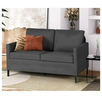 Linen Fabric Modern Small Loveseat Sofa Couch for Living Room, 51" W Little Upholstered 2-Seater Mini Love Seats w/Iron Legs for Small Space, Apartment, Bedroom, Dorm, Office (Dark Grey)