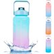thumbnail image 1 of Botella de agua deportiva, botella de agua motivacional de 2 litros con marcadores de tiempo, pajita desmontable, apertura con un clic, 1 of 5