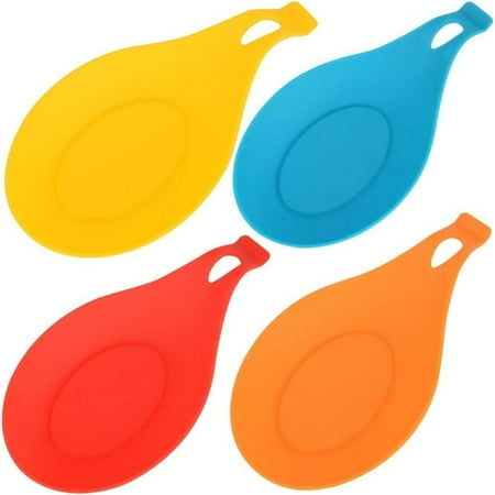 

SUTENG Kitchen Silicone Spoon Rest Flexible Spoon-Shaped Silicone Kitchen Spoon Holder Cooking Utensil Rest Ladle Spatula Spoon Holder Set of 4