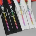 thumbnail image 3 of 10 Strand 10Pcs #5 White Nylon Zipper Tape Metallic Colorful Teeth Resin Coil Zippers Rainbow Separating Zippers with Ring Pulls for Sewing Making Crafts Tailor Bag Clothes Luggage Purses DIY Supply, 3 of 9