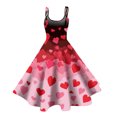 thumbnail image 4 of LWavelet 2026 Valentine's Brunch Outfit Must-Have Dress, Spaghetti Strap Heart Print Fitted Waist Flared Sundress Wine L, 4 of 4