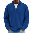 thumbnail image 2 of Wrtxtat Quarter Zip Corduroy Sweatshirt for Men Relaxed Fit Solid Color Pullover Striped Knit Long Sleeve Mock Neck Top Blue L, 2 of 7