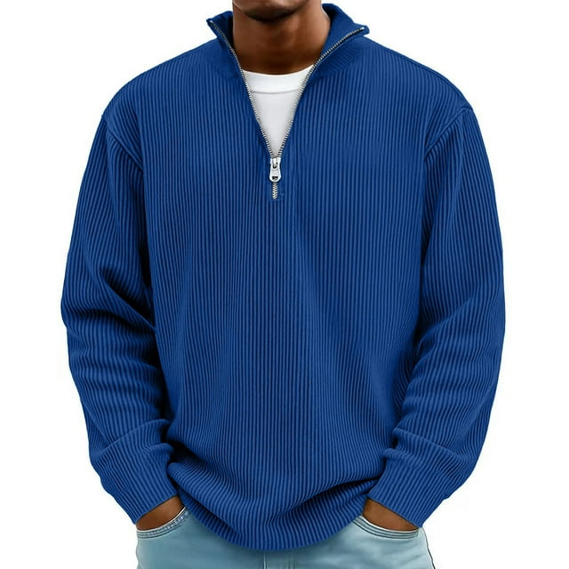 Pounoo Mens Tops Half Zip Ribbed Texture Long Sleeve Shirts Loose Fit Casual Daily Office Commute Comfortable Pullovers Gift