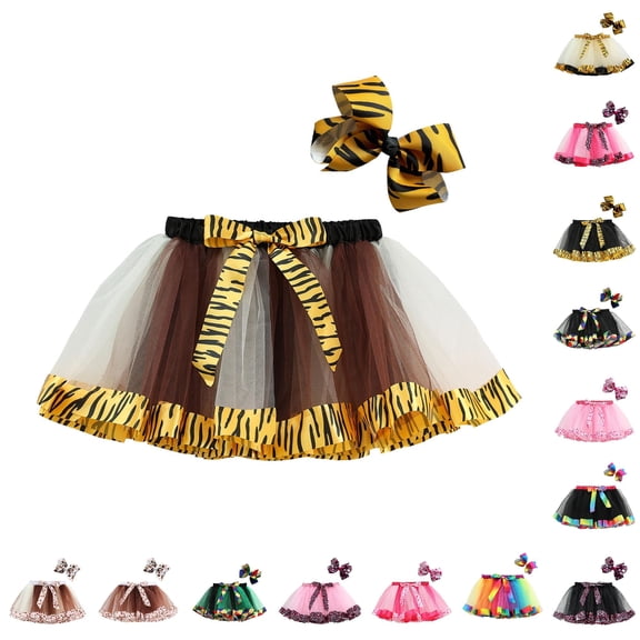 Bigetiay Girls Leopard Print Tutu Skirt, Bowknot Party Dress for Events, Size 6-8 Years