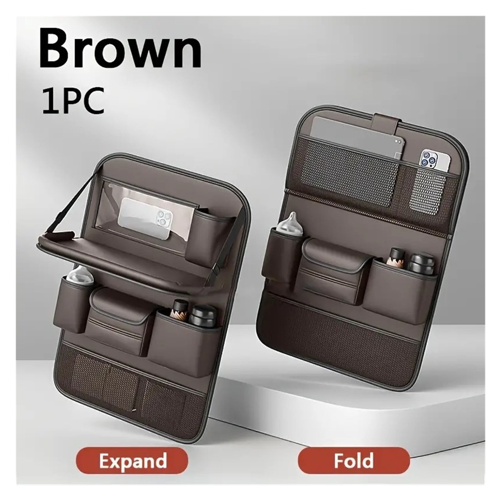 GUANGHUI Leather Car Backseat Organizer with Foldable Table Tray, Car Seat Back Protectors Kick Mats, Foldable Car Seat Organizer with Tablet Holder