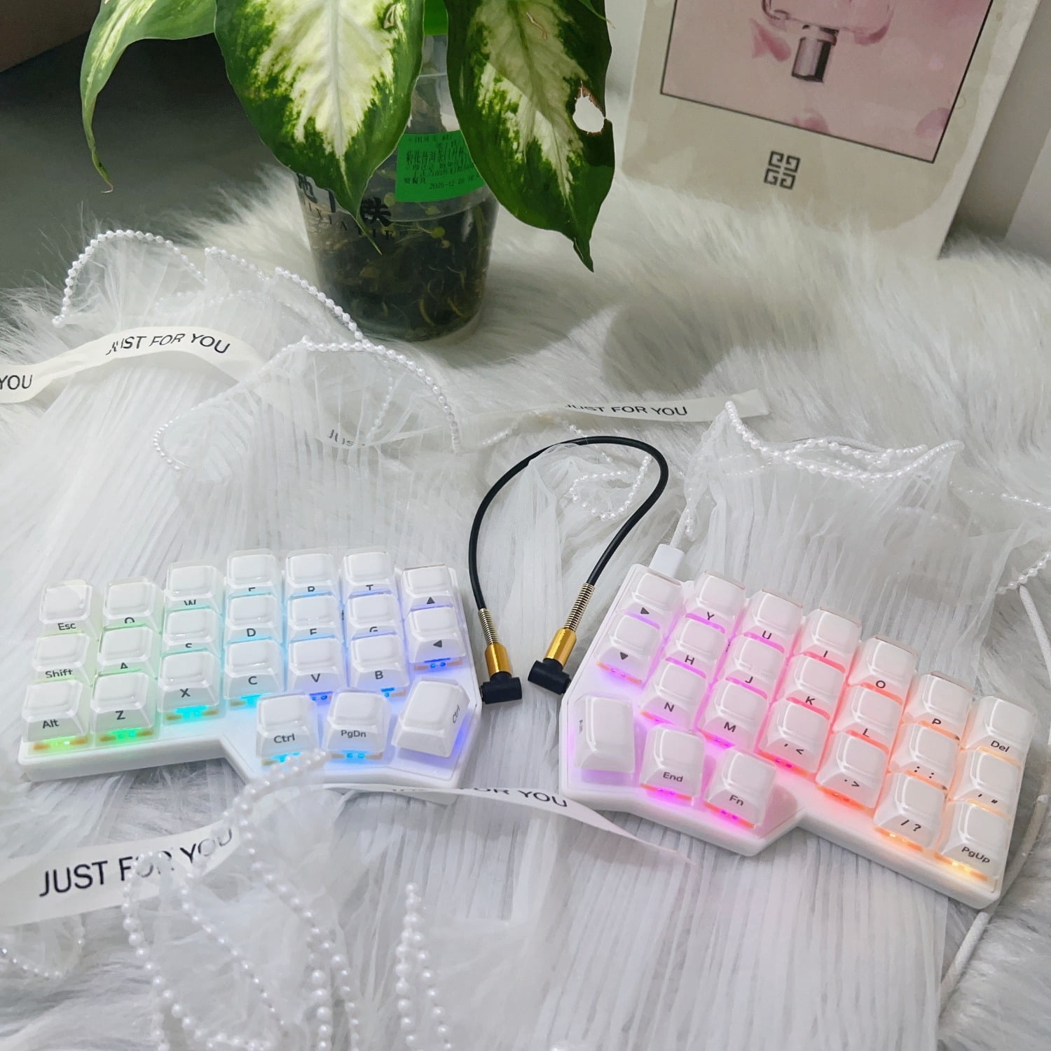 CORNE V4 Split Ergonomic Mechanical Keyboard with Jelly Keycaps, 40% 46 Keys Hot-Swappable QMK/VIAL Programmable RGB Gaming Keyboard Kit