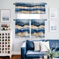 thumbnail image 2 of Abstract Waves Kitchen Curtains Valances and Tiers Set of 3 Blue White Gold Oil Painting Retro Style Tier Curtains and Valance with Rod Pocket for Small Windows, 27.5"x24", 2 of 9