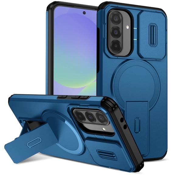 Corliven for Samsung Galaxy A36 5G Case with Magnetic Wireless Charging, Hidden Kickstand and Sliding Camera Cover, Blue