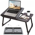 thumbnail image 3 of JERZOU Mesa Plegable Soporte para Laptop con Portavasos y Dise&ntilde;o con Ranura Inclinaci&oacute;n Ajustable de 5 Niveles Soporte Plegable Escritorio Port&aacute;til para Comer Escribir, 3 of 9