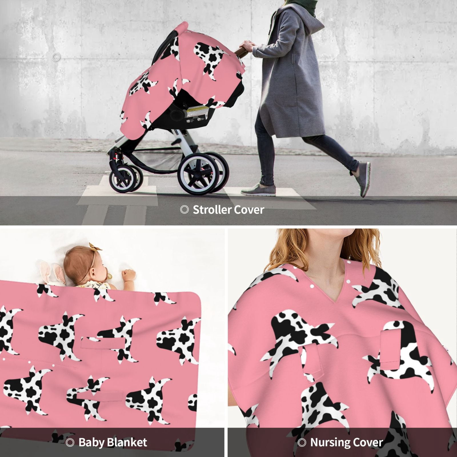 Car Seat Cover Baby - cute cow head pink print Breathable Infant Car Seat Cover for Baby Carseat, Lightweight Comfort Baby Essentials Must Haves Newborn Stuff for Girl Boy