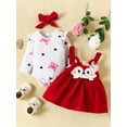 thumbnail image 4 of Wassery Baby Girls Autumn 3 Piece Clothes Outfits Long Sleeve Ruffle Romper Jumpsuit and Fox Print Suspender Skirt Headband Sets 3 6 9 12 18 Months Infant Birthday Princess Dress 0-18M, 4 of 9
