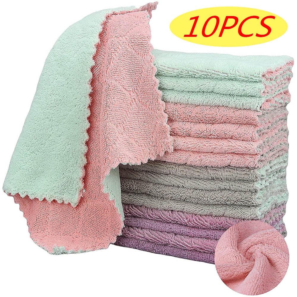 10pcs Kitchen Dish Cloths, Coral Fleece Microfiber Dish Towels