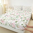 thumbnail image 3 of Manfei Cute Cartoon Flower Queen Sheet Sets,Natural Botanical Floral Flat Sheet,Green White Pink Queen Fitted Sheet For Adults,Microfiber Bedroom Decor,4 Pieces, 3 of 7