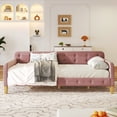thumbnail image 4 of Harper & Bright Designs Twin Size Velvet Upholstered Daybed with Button Tufted and 4 Wood Support Legs, Twin Day Bed Sofa Bed Frame for Livingroom Bedroom Apartment, Pink, 4 of 9