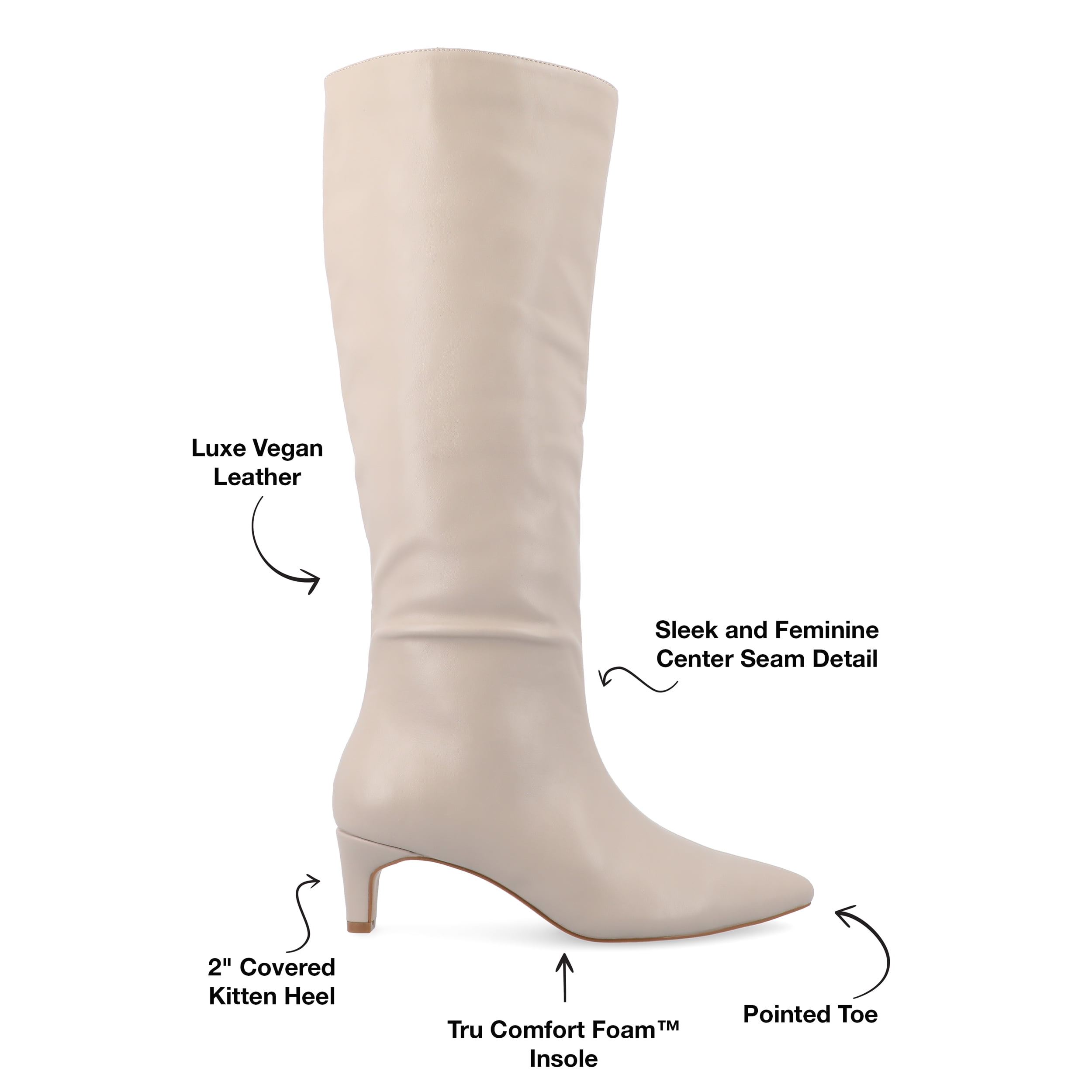 Journee Womens Tullip Tru Comfort Foam Wide Width Wide Calf Kitten Heel Pointed Toe Boots