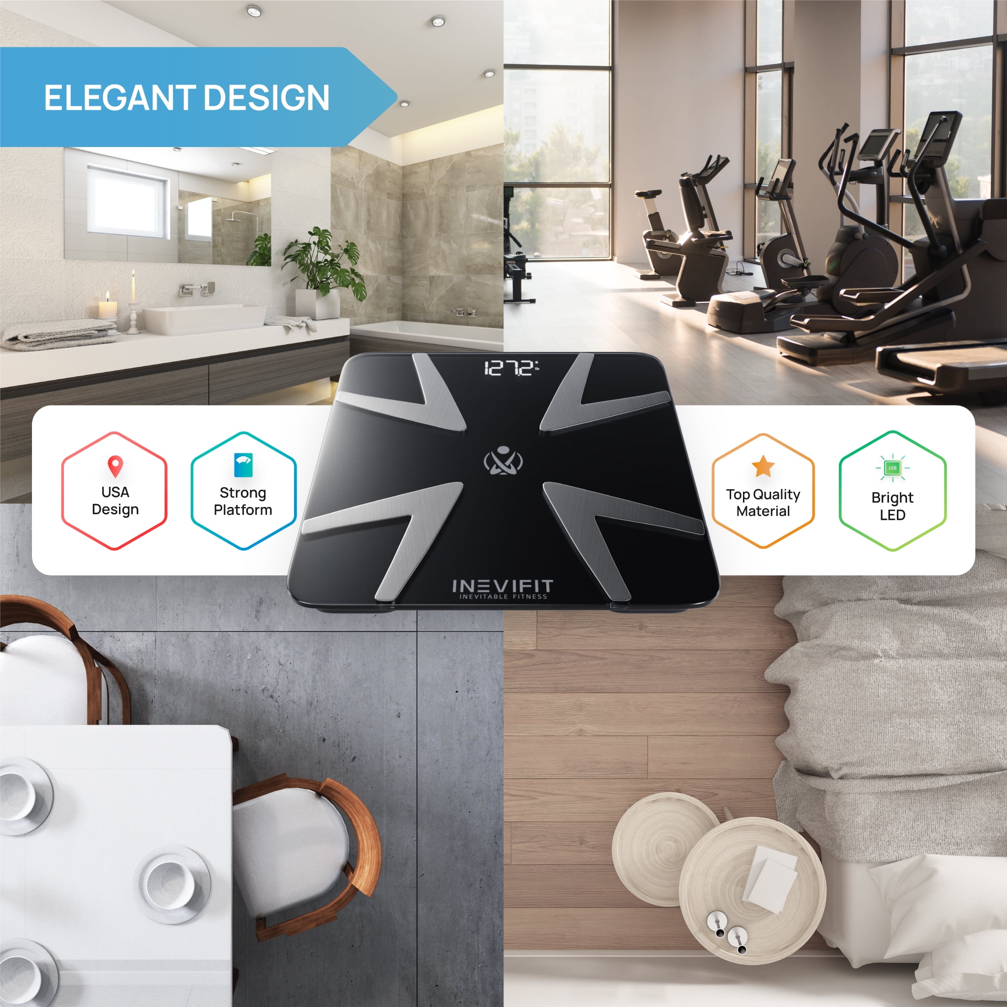 INEVIFIT Smart Body Fat Scale with Bluetooth and Free Tracking INEVIFIT APP - Black
