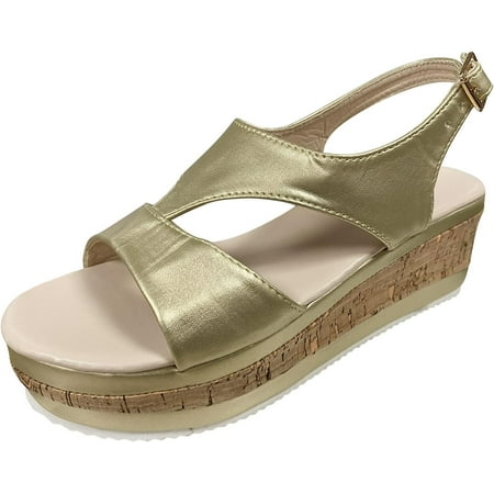 Ladies Fashion Solid Color Leather Wedge Buckle Platform Fish Mouth Sandals Shoes for Women Wedge Sandals Fashion