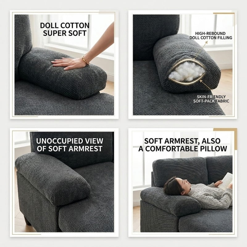Upholstered U-Shaped Sectional Sofa, Deep Seat Sofa Couch with Dual Chaise, Plush Armrests, Modular Sofa for Living Room Apartment