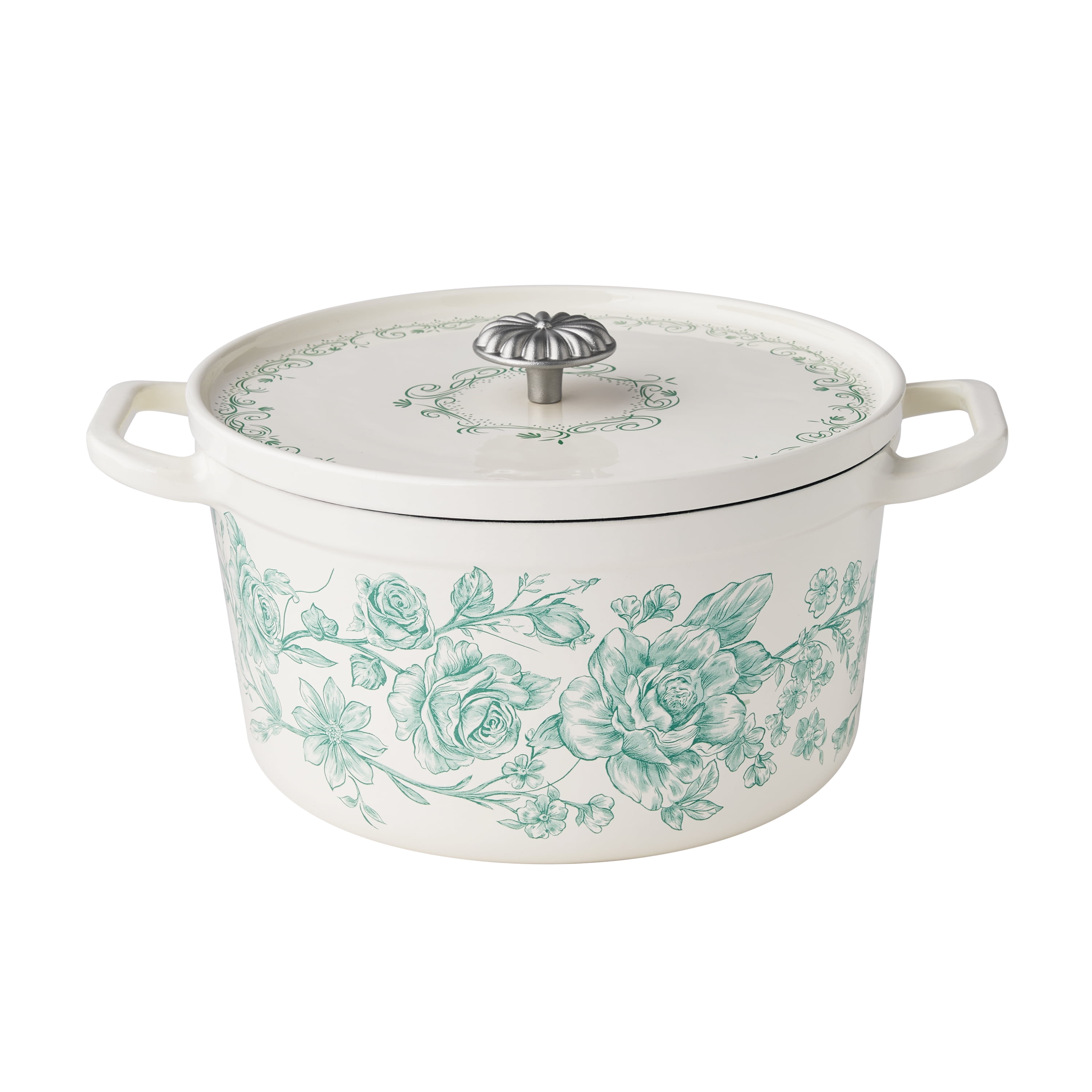 The Pioneer Woman Agatha Enameled Cast Iron 5-Quart Dutch Oven, Green Floral
