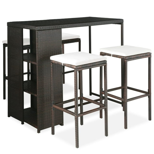 vidaXL Ensemble de Bar de Jardin 5 Pcs avec Coussins en Rotin Poly Brun