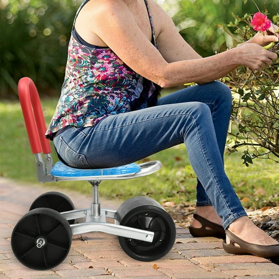 Wildnix Rolling Garden Scooter Garden Cart Seat Wheels 360 Swivel Seat Garden Stool