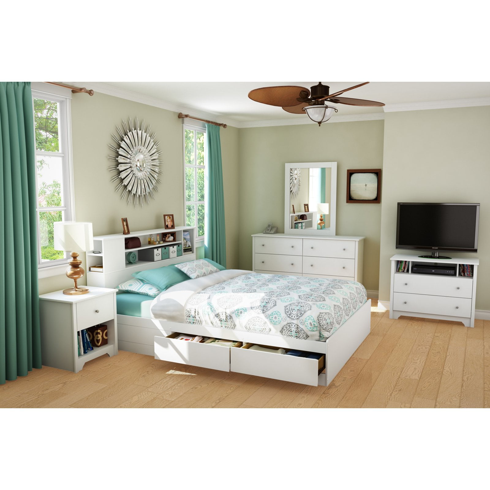 South shore step one full size mates bed with drawers and bookcase headboard set online