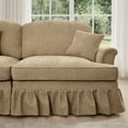 thumbnail image 6 of Newest Elegant Large 3 Seater Sofa Couch,Flared Arms,Removable Ruffles Pleats Skirts,Spindle Legs, Comfy Chenille Three-Seat Sofa for Living Room, Light Coffee, 6 of 13