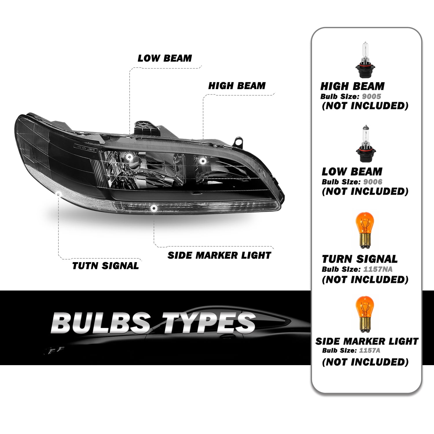 For 1998-2002 Honda Accord Black Housing Clear Corner Headlights Assembly Pair