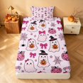 thumbnail image 4 of Homewish Halloween Cute Ghost Pumpkin Twin Sheets for Girls, Bow Spider Web Bedding, Light Pink Hot Pink, 3-Piece (1 Flat Sheet, 1 Fitted Sheet and 1 Pillowcase), 4 of 6