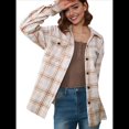 thumbnail image 3 of Ropa de Mujer para y Otoño, Elegante, de Larga, con Solapa, Holgada, A Cuadros, Chaqueta y Camisa de Franela con Botones. Caqui L, 3 of 8