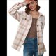 thumbnail image 3 of Ropa de Mujer para y Otoño, Elegante, de Larga, con Solapa, Holgada, A Cuadros, Chaqueta y Camisa de Franela con Botones. Caqui S, 3 of 8