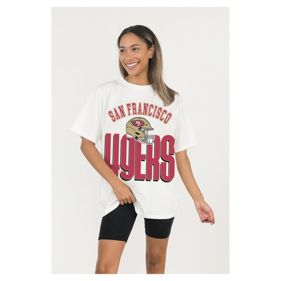 Women's Gameday Couture  White San Francisco 49ers Oversized Classic Fierce Focus T-Shirt