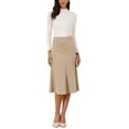 thumbnail image 2 of Faldas acampanadas de cintura alta INSPIRE CHIC para mujeres, falda midi de color sólido de negocios casual de los años 1950, talla S, color caqui, 2 of 6