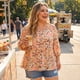 thumbnail image 2 of Blusas de mujer de talla grande Agnes Orinda, tops tipo babydoll con escote en V, mangas de linterna 3/4, camisetas florales, blusas peplum 3X en rosa oscuro, 2 of 8