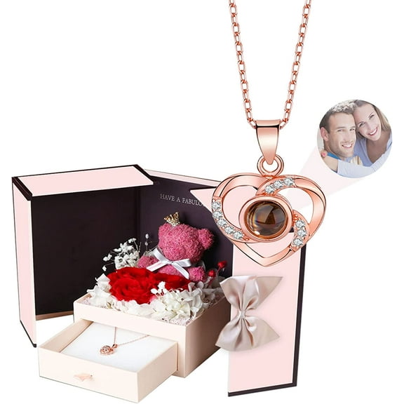Custom Photo Projection Necklace with Picture Inside I Love You Necklace 100 Languages Personalized Photo Projection Anniversary Valentines Day Gifts for Women