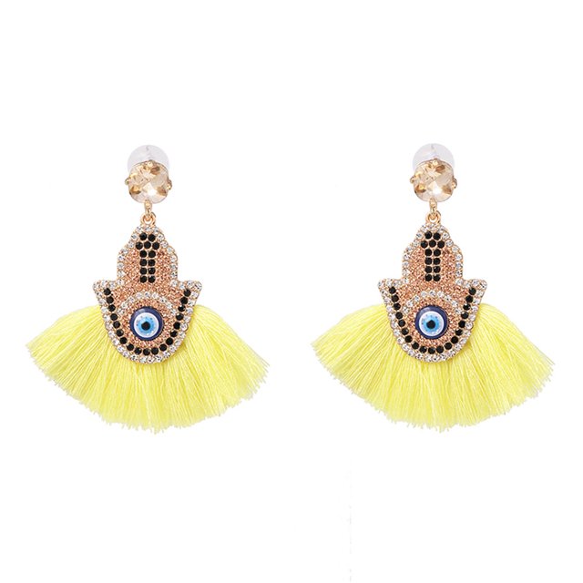 Pendientes amarillos encantadores, un regalo de joyería elegante, elegantes pendientes con borlas en forma de abanico para mujer