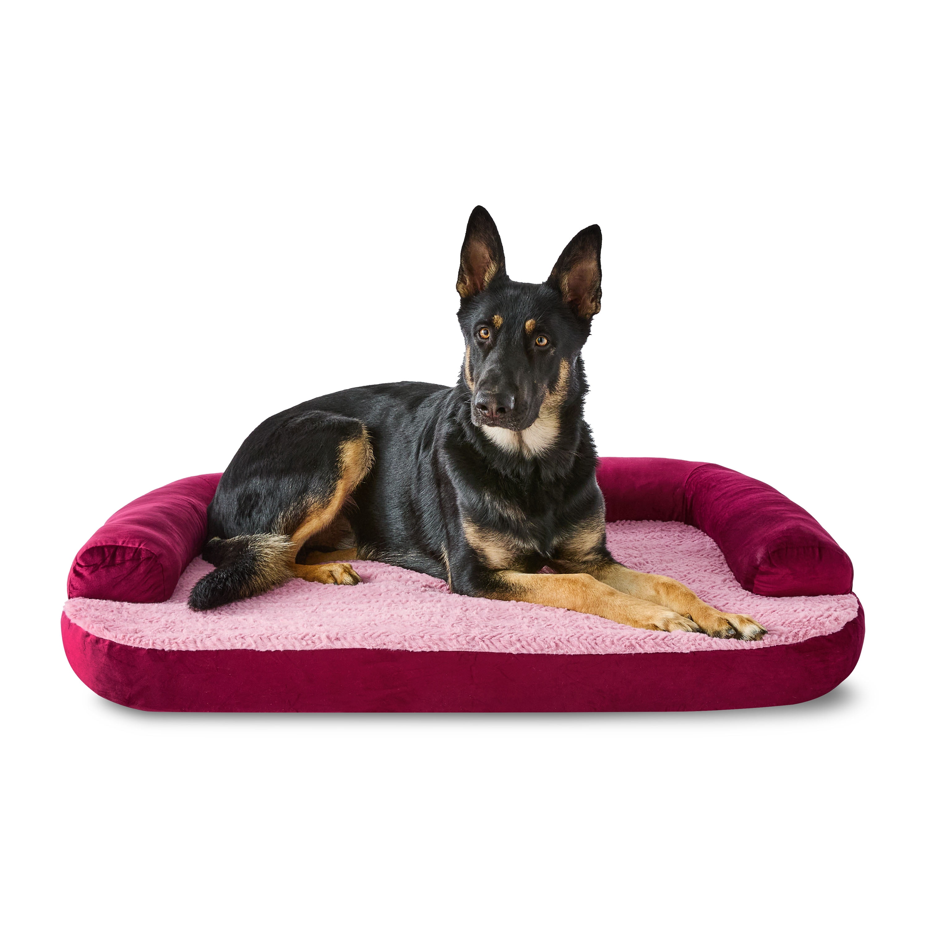 Vibrant Life Extra Large Round Corner Sofa Style Dog Bed, Red, 35" x 48"