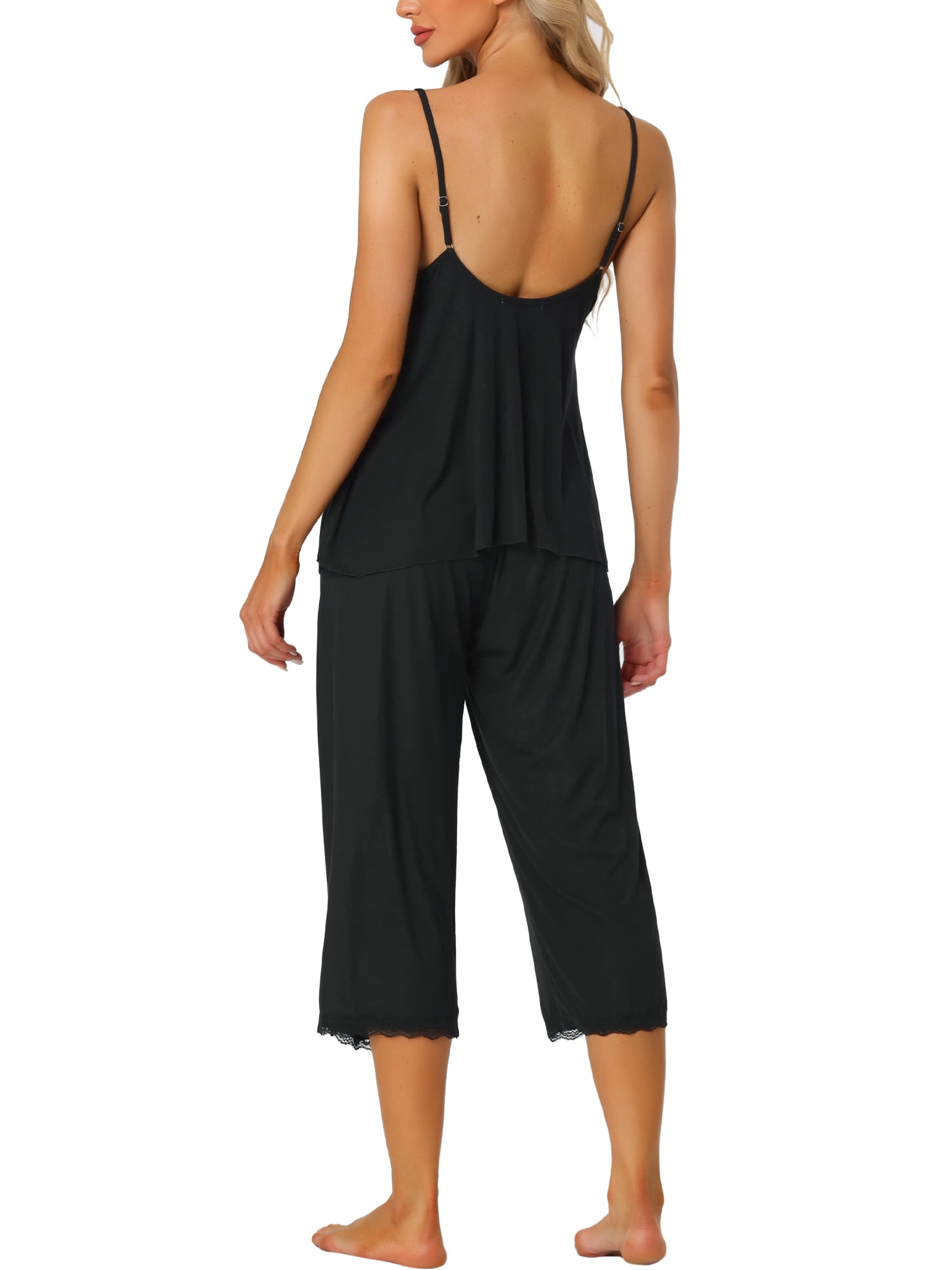 Unique Bargains Womens Pjs Top with Pants Lounge 2pcs Knit Waffle Pajama Sleepwear Sets